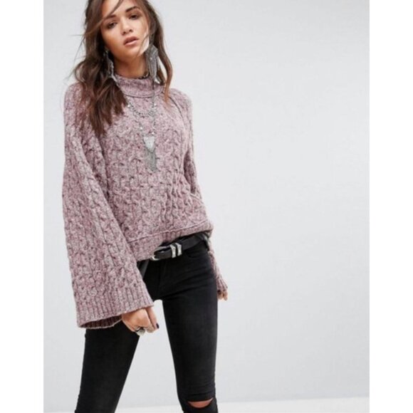 Free People Snow Bird Pullover Sweater Purple Mauve Wide Sleeve Cropped Size‎ XS - Picture 2 of 12